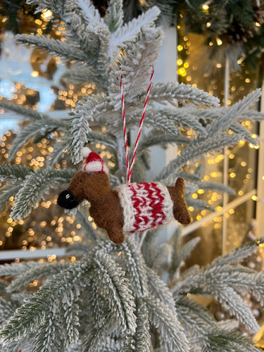 Felt Daschund with Sweater and Hat Ornament (6979296952386)