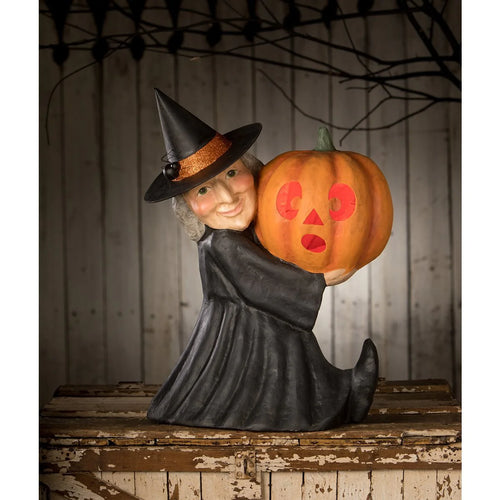 TJ2325 - Witch With Pumpkin Large Paper Mache (6952756609090)