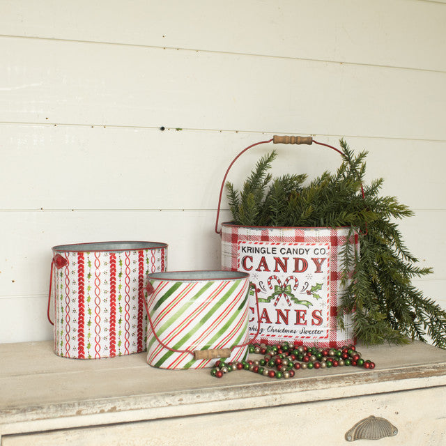 BF206179 Set of 3 Candy Cane Buckets