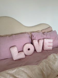 Pink Gingham LOVE Letter Cushion Set (7039546490946)