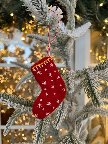 Felt Red Stocking with Snowflakes Ornament (6979302457410)