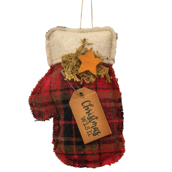 Christmas Wish Plaid Mitten Ornament (6955298914370)