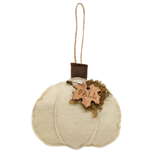 Cream Fall Pumpkin Felt Ornament (6955299307586)