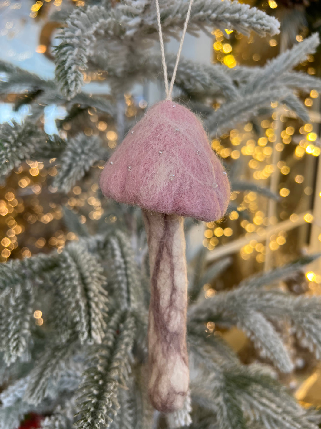 Pink Beaded Toadstool Ornament (6979305046082)