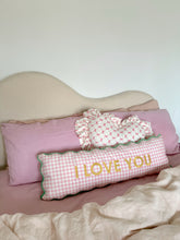 Load image into Gallery viewer, Pink Bow Heart Frill Cushion (7039546622018)
