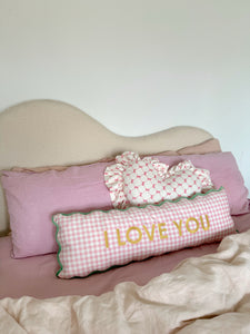 Pink Bow Heart Frill Cushion (7039546622018)
