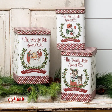 PRE ORDER - Vintage Santa, Snowman, Deer Tin Set of 3 (6959248375874)
