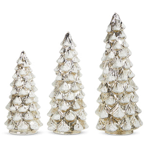 4322817 - 12" Lit Snowy Silver Glass Tree Set of 3 (7019021336642)