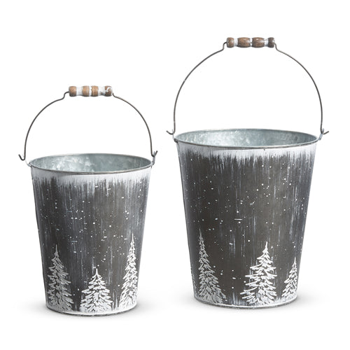 4355001 - Set of 2 Galvanized Bucket with Trees (7019021860930)