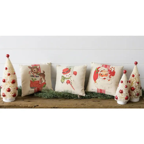 Vintage Deer Santa Snowman Mini Pillow Set of 3 (6965529903170)