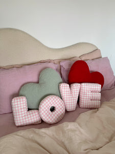 Pink Gingham LOVE Letter Cushion Set (7039546490946)