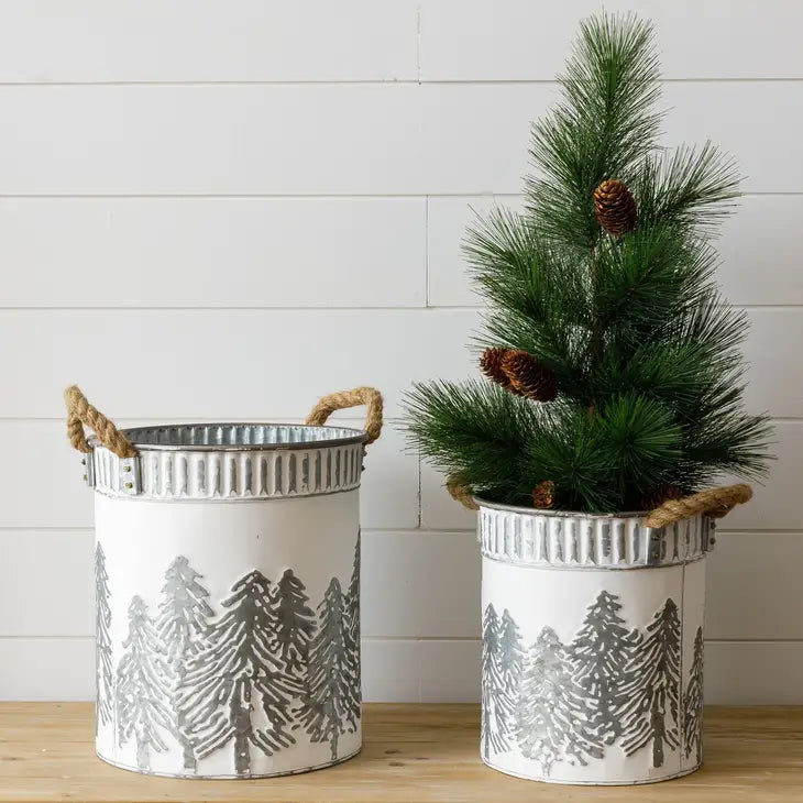 PRE ORDER - Embossed Tree Metal Bucket Set of 2 (6959247818818)