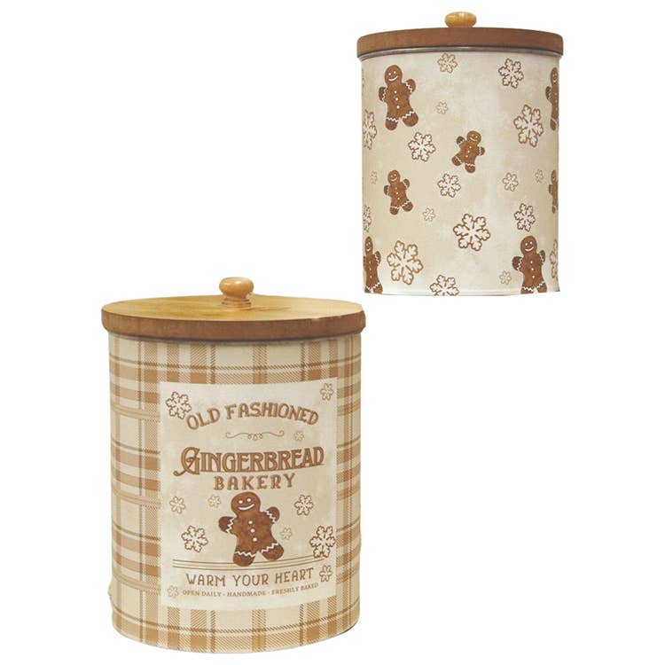 Set of 2 Gingerbread Buckets with Wood Lids (7330234269762)