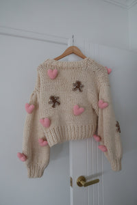 Cream Hearts & Gingerbread Knit Cardigan - PRE ORDER (7232192938050)