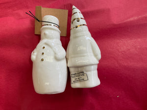 Seconds- Stoneware Santa & Snowman Salt & Pepper Shakers w/ Gold Set of 2 (7548500049986)