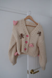 Cream Hearts & Gingerbread Knit Cardigan - PRE ORDER (7232192938050)