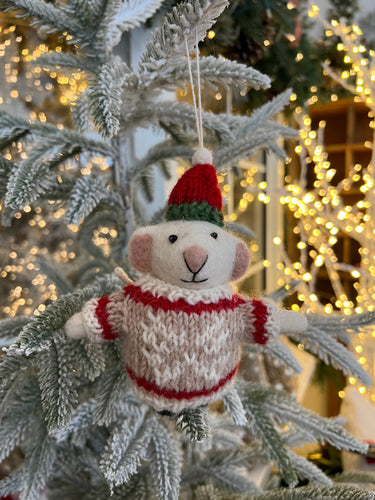 Felt Mouse with Beige Knitted Sweater Ornament (6979298689090)