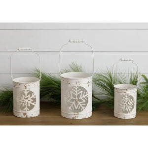 White Metal Cut Out Lanterns Set of 3 (7015227523138)