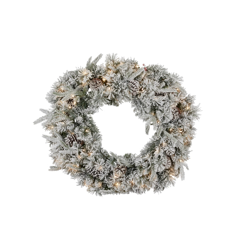 Christmas Wreath with Snowy Finish 76cm Pre Lit - LS102 (6954430660674)