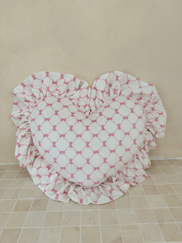 Pink Bow Heart Frill Cushion (7039546622018)