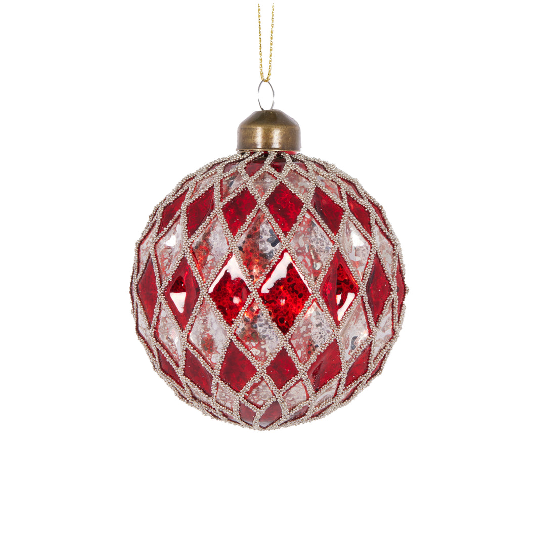 Red and White Intricate Diamond Bauble (6960287416386)