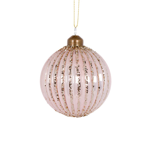 Pink Glitter Ribbed Bauble (6960289644610)