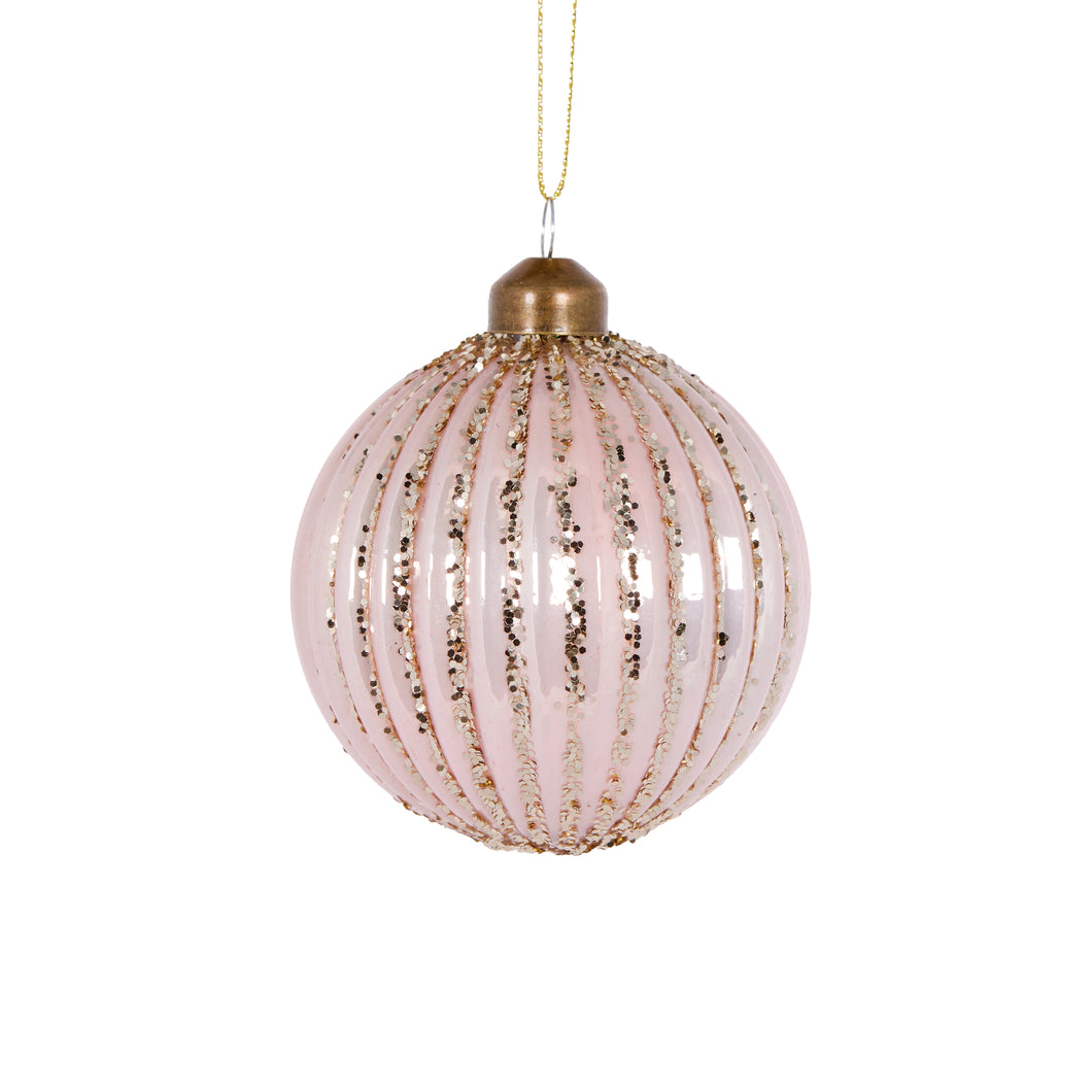 Pink Glitter Ribbed Bauble (6960289644610)