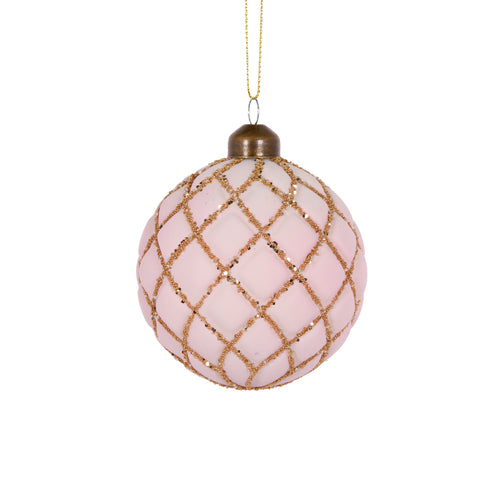 Pink Glitter Quilted Bauble (6960289710146)