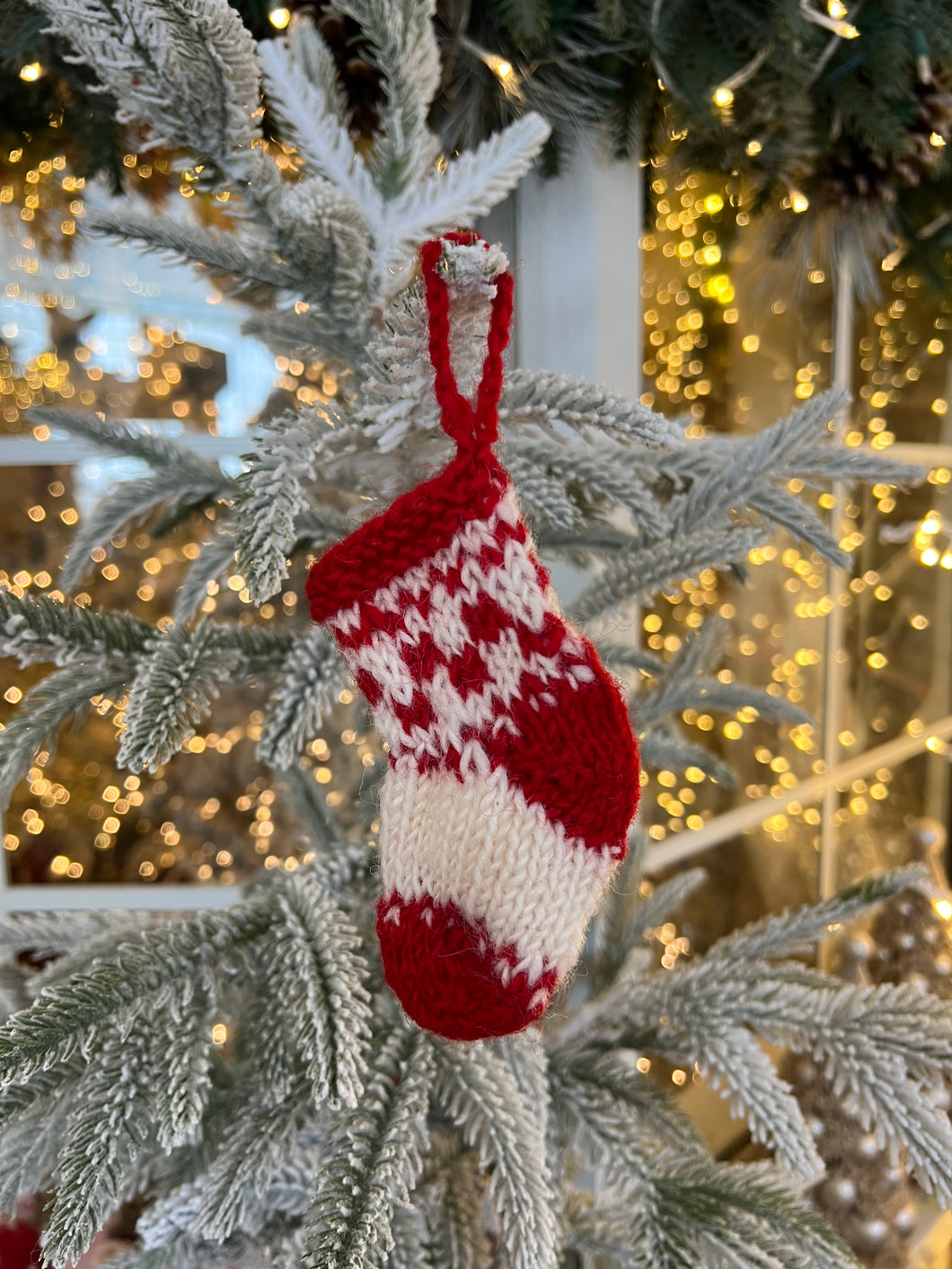 Red White Knit Ornament - Stocking (6979290759234)