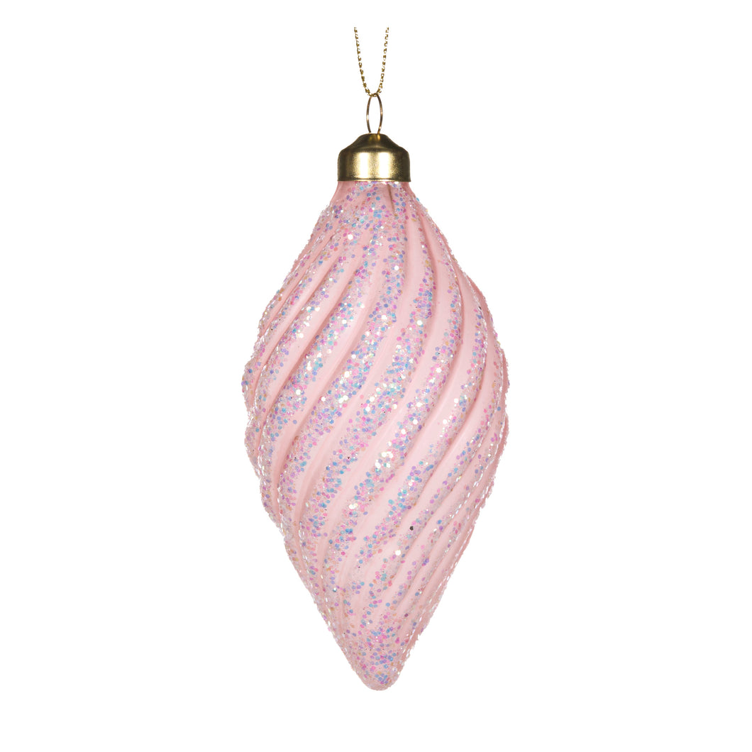 Frosted Pink Swirl Drop Bauble (7364642635842)