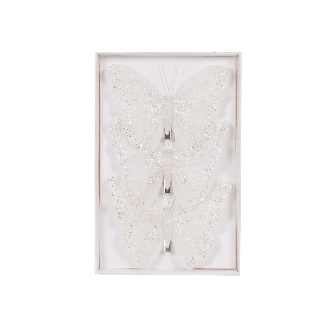 Set/3 White Glitter Butterfly Clips (7364626710594)