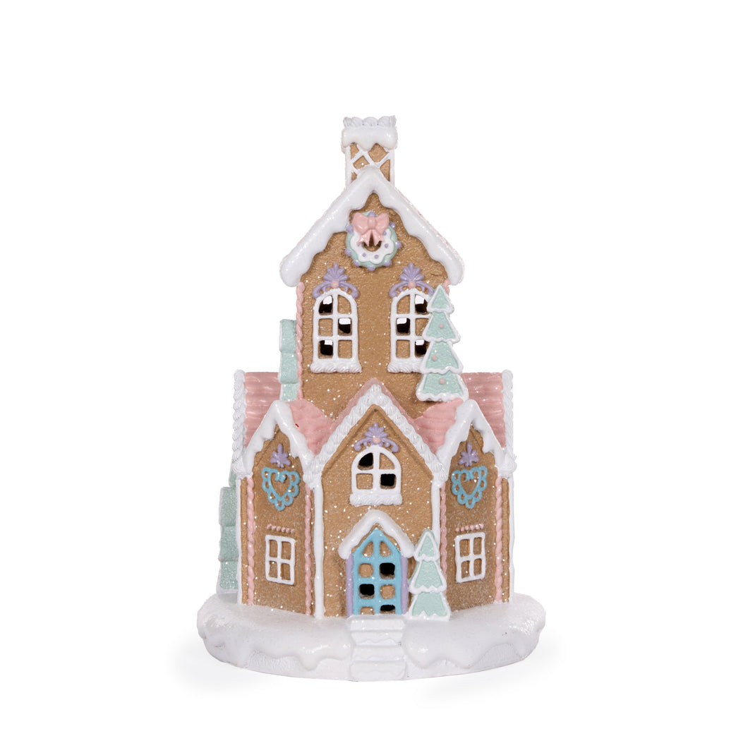 32Cm Piped Round Pastel Gingerbread House (7362781478978)