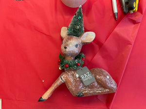 12" Deer with Bottle Brush Tree- Last One DAMAGED