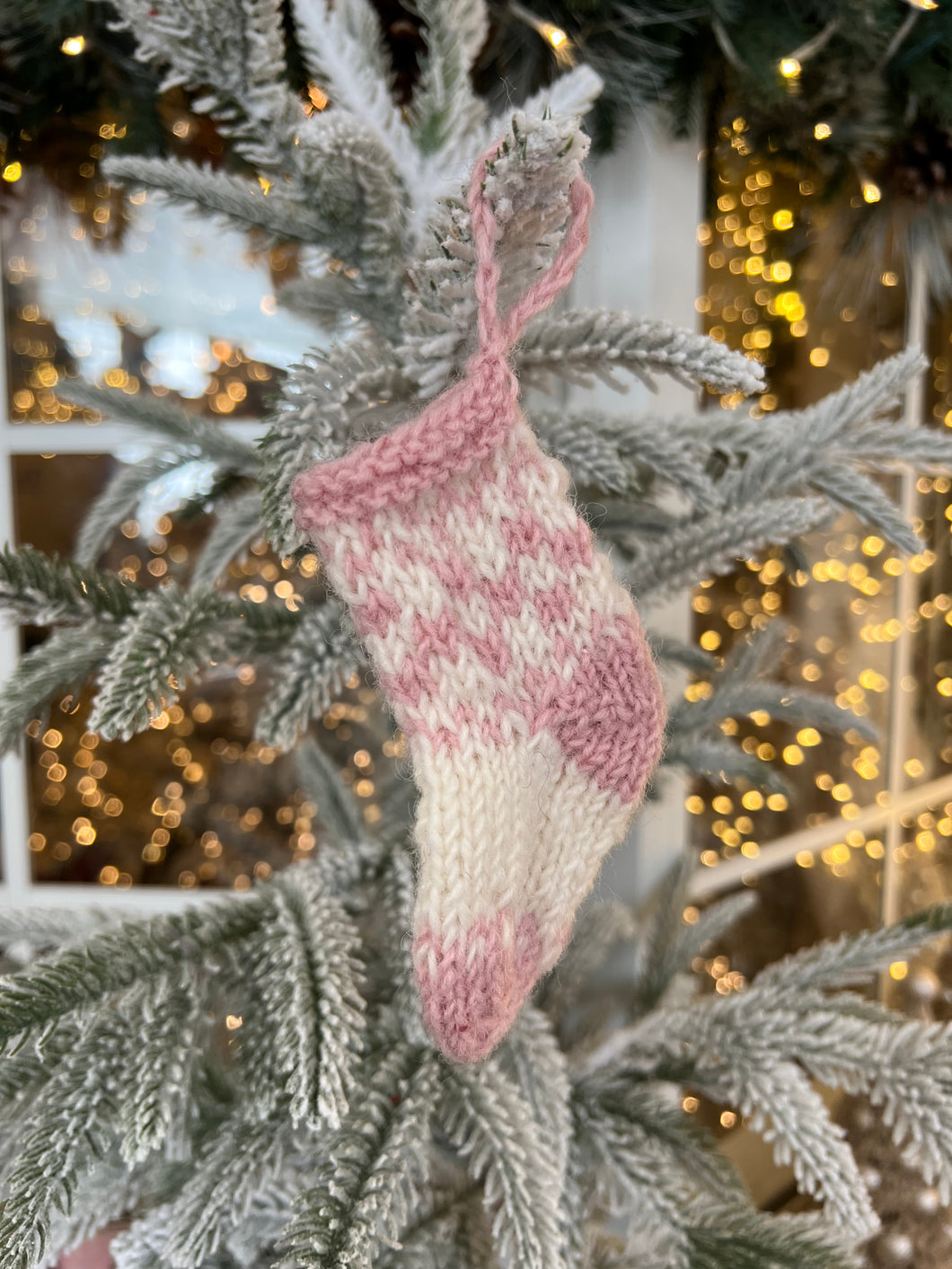 Pink and White Knit Stocking Ornament (6979303505986)
