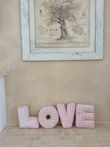 Pink Gingham LOVE Letter Cushion Set (7039546490946)