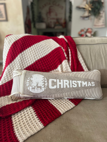 Grey White Christmas Pennant Pillow (7015158480962)