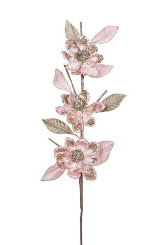 FL166 - 91cm Soft Pink Triple Magnolia Spray (7257917587522) (7553194426434)