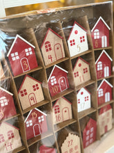Load image into Gallery viewer, LAST ONES!! Wood Advent Calendar Houses, Red, White &amp; Natural, Boxed Set of 24