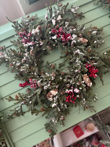 G219834 - 30" Snowy Pine & Berries Wreath (7025123426370)