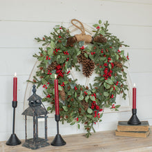 Load image into Gallery viewer, G219701 - 24&quot; Fittonia, Holly * Pine Berries Hanging Wreath (7025122279490)