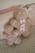 Load image into Gallery viewer, Small Gingerbread Man with Pink Bows Cushion - PRE ORDER (7215564587074)