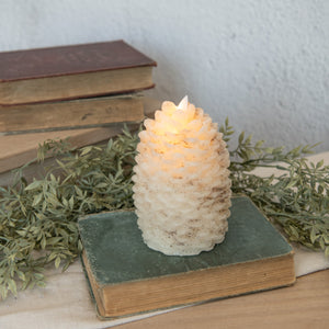 NY213024 - 6" CREAM Moving Flame Pinecone Candle (6987316297794)