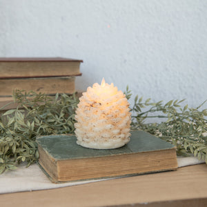 NY213025 - 4.25" CREAM Moving Flame Pinecone Candle (6987316920386)