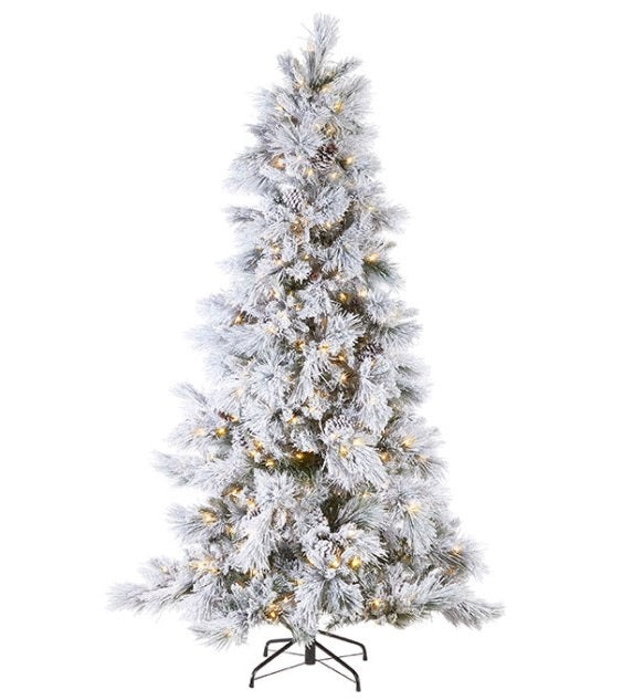 7.5 Foot Pre Lit Flocked Pine Tree (6919697367106)