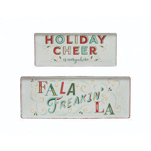 Holiday Cheer and Fa La La Enameled Metal Trays Set of 2 (7374736982082)