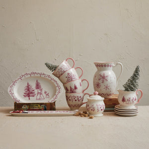 Stoneware Plate w/ Holiday Image, Pink & Cream Color, 4 Styles (7374756282434)