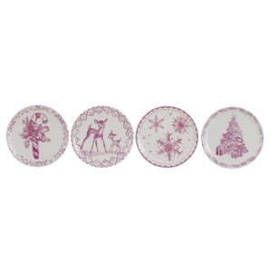 Stoneware Plate w/ Holiday Image, Pink & Cream Color, 4 Styles (7374756282434)