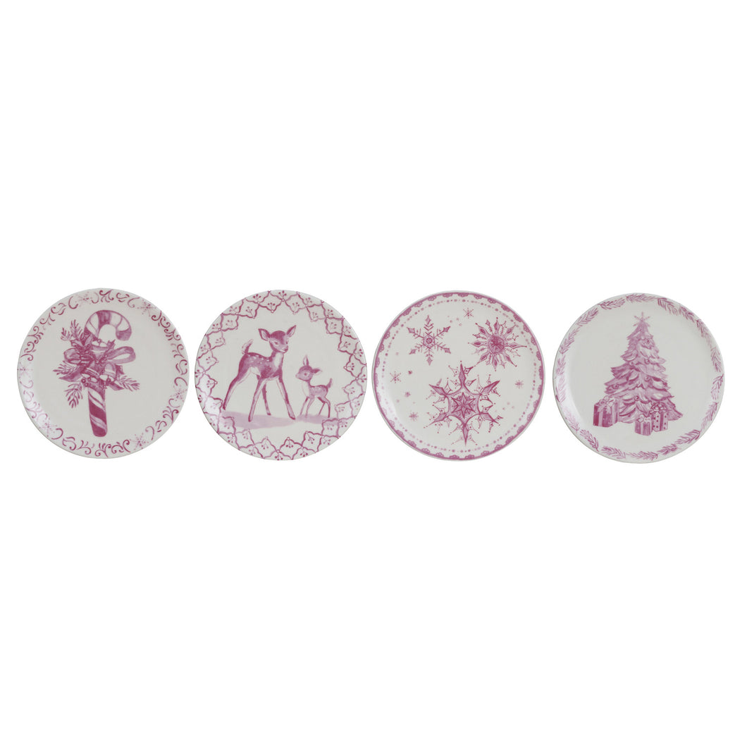 Stoneware Plate w/ Holiday Image, Pink & Cream Color, 4 Styles (7374756282434)