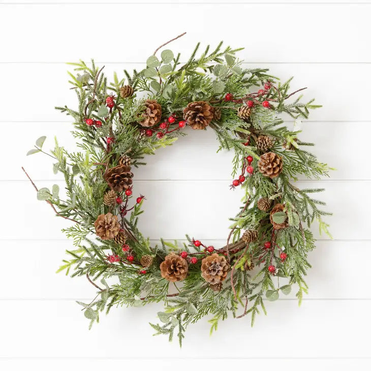 Frosted Mixed Evergreen Wreath (6965530558530)