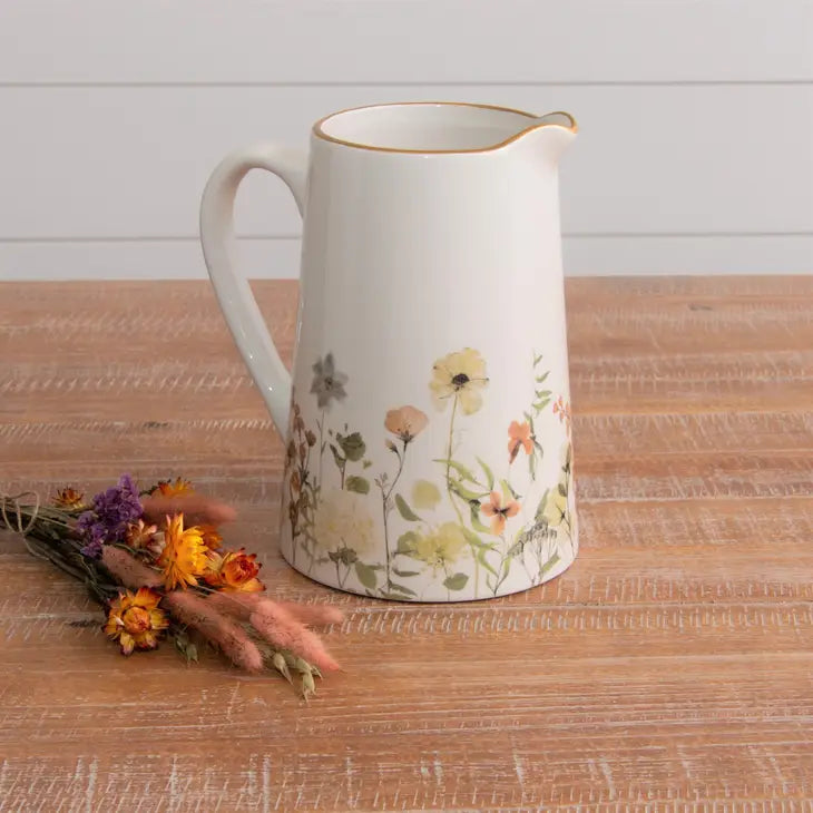 Dried Flower Pitcher with Gold Rim (7049631432770)
